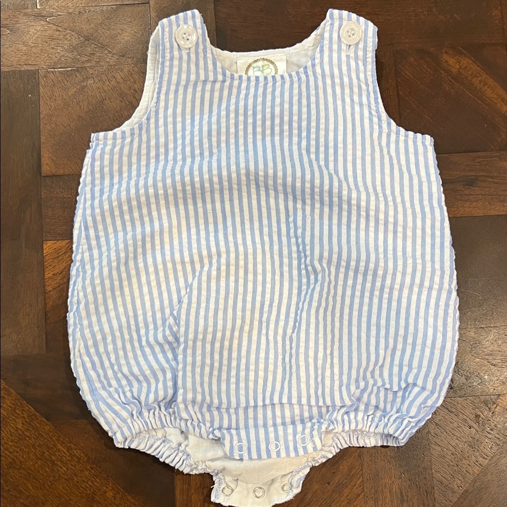 Blue and White Seersucker Striped boys One Piece Bible 12 m